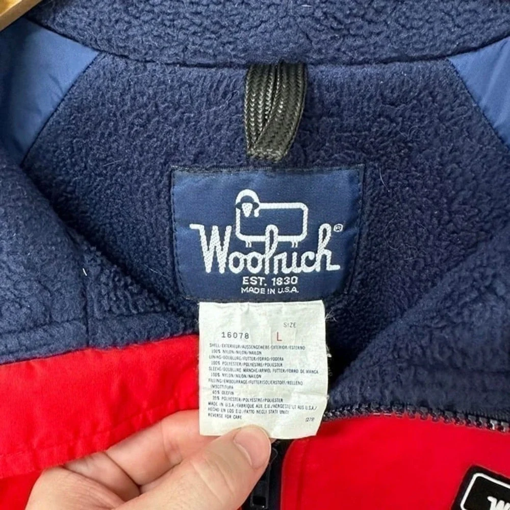 Vintage 80s Woolrich Shelled Sherpa Lined Bomber Zip Up Jacket Red / Blue Large